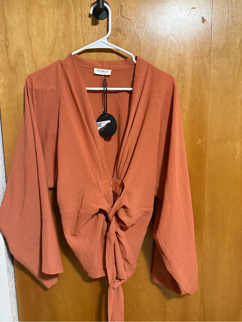 Storia Rust Tie-Front Wrap Blouse